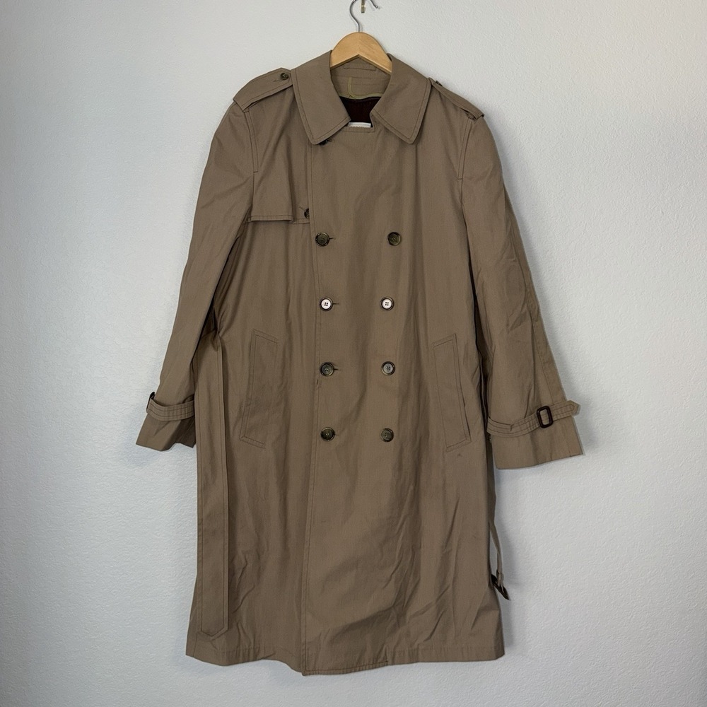 London Fog Trench Coat Maincoat Mens 40 Reg Vintage Greenwood Double-Breasted